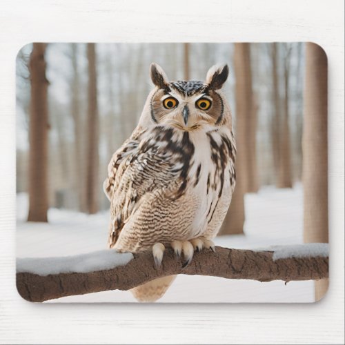 Funny Owl Sitting On A Tree Branch Mouse Pad