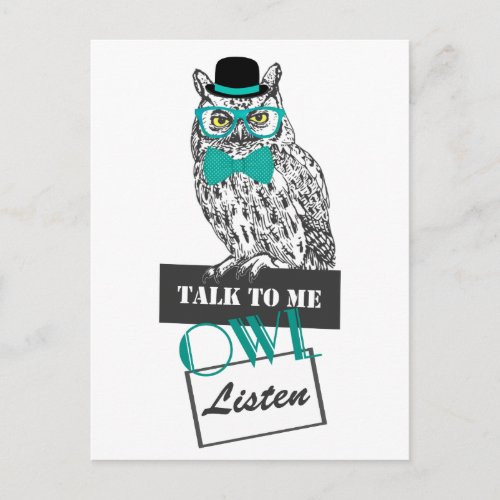 funny owl sketch vintage Talk to me owl listen Postcard