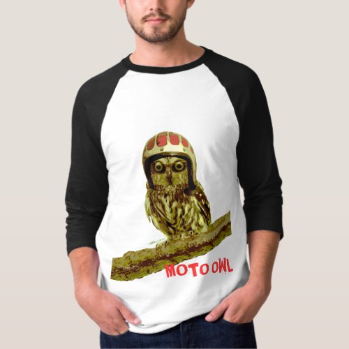 Funny Owl Vintage Motorcycle HELMET_ Double Sided T_Shirt