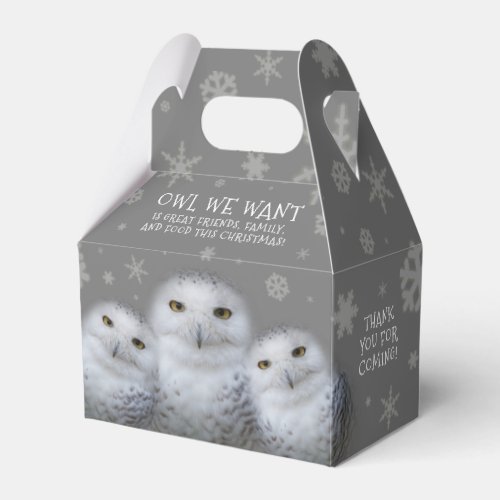 Funny Owl We Want for Christmas  Snowy Owls Favor Boxes