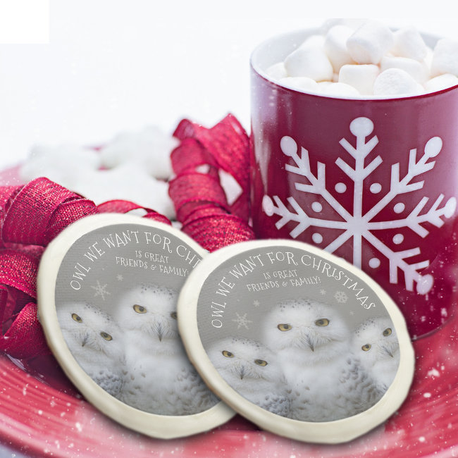 Funny Owl We Want for Christmas ... Snowy Owls Sugar Cookies