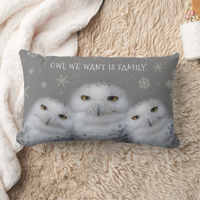 Funny Owl We Want is Family Snowy Owls Lumbar Pillow (Blanket)
