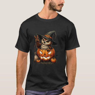 Funny Owl Witch Pumpkin Halloween Mens Womens Kids T-Shirt