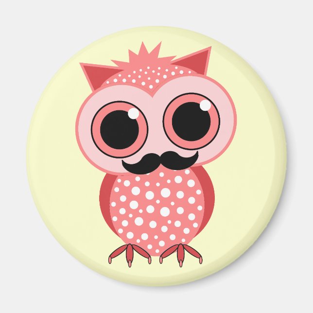funny owl with mustache magnet (Front)