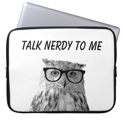 Funny owl with nerdy glasses photo laptop sleeve