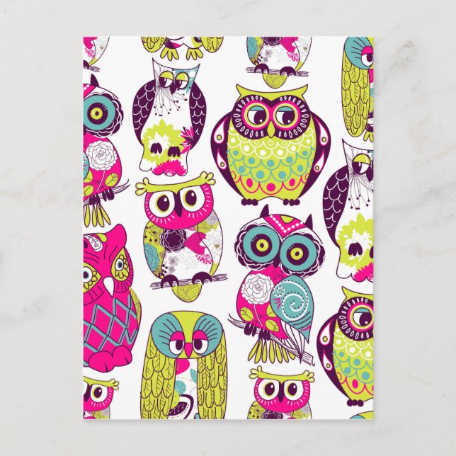 Funny owls pattern postcard (Front)