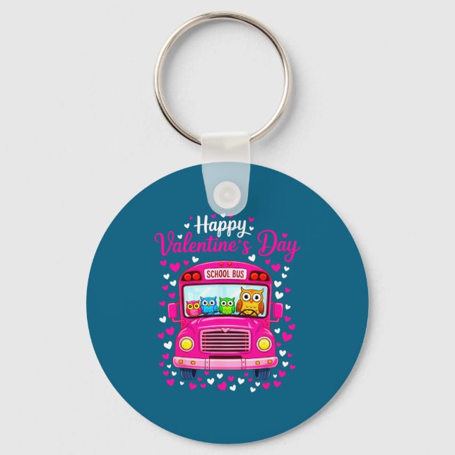 Funny Owls School Bus Driver Artwork Keychain (Front)