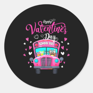 Funny Owls School Bus Driver Happy Valentines Day Classic Round Sticker