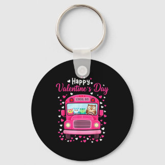 Funny owls school bus driver happy valentines day keychain