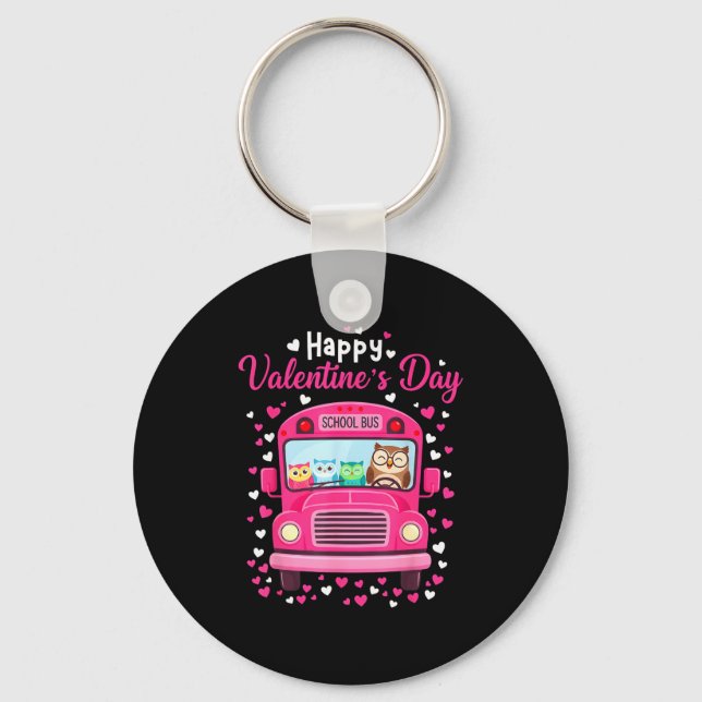 Funny Owls School Bus Driver Happy Valentines Day  Keychain (Front)