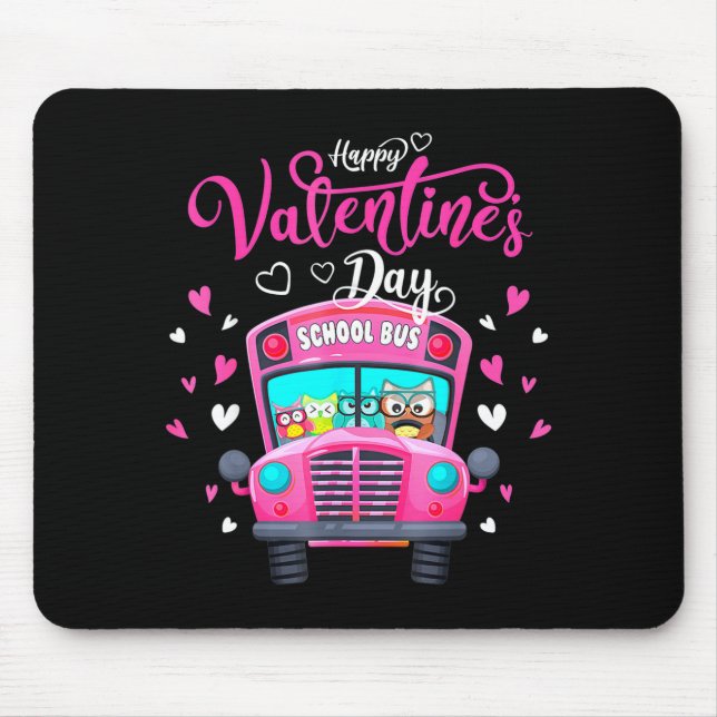 Funny Owls School Bus Driver Happy Valentines Day  Mouse Pad (Front)