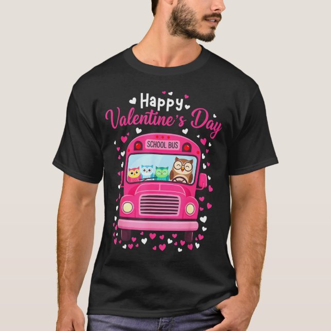 Funny Owls School Bus Driver Happy Valentines Day  T-Shirt (Front)