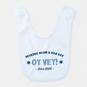 Funny "Oy Vey" Cute Blue New Jewish Baby Bib