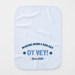 Funny "Oy Vey" Cute Blue New Modern Jewish  Baby Burp Cloth