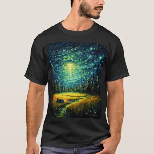 Funny Paint Alien UFO Lover Starry Night Alien UFO T_Shirt