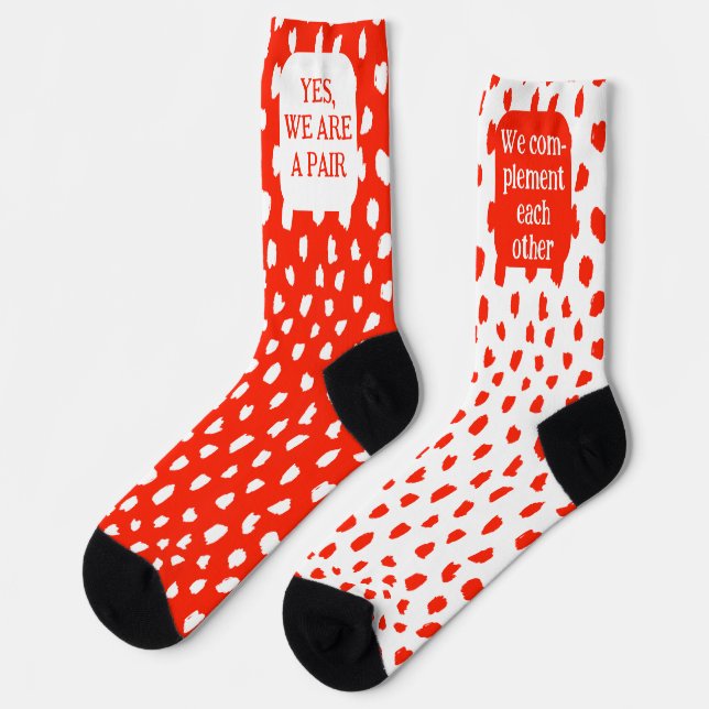 Funny Pair of opposite colored red white Socks (Left)