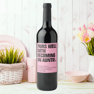 Funny Pairs Well Auntie Pregnancy Announcement Wine Label