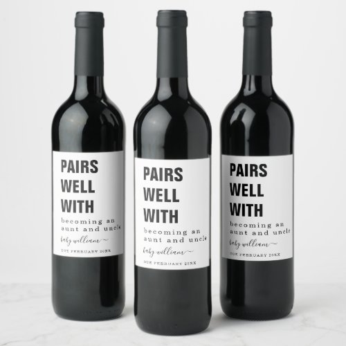 Funny Pairs Well with Becoming an Aunt  Uncle  Wi Wine Label