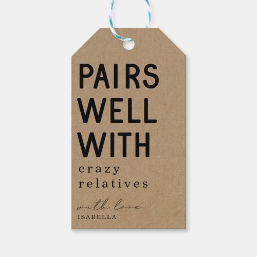 Funny Pairs Well with Crazy Relatives Wine Gift Tags