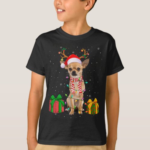 Funny Pajama Santa Hat Chihuahua Christmas Lights T_Shirt
