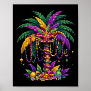 Funny Palm Tree And Beads Mardi Gras Hawaiian Trop Poster