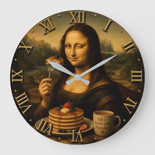 Funny Pancake Mona Lisa Large Clock (Front)