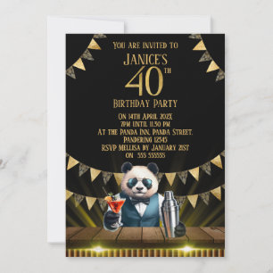 Funny Panda 40th Birthday Party Invitation