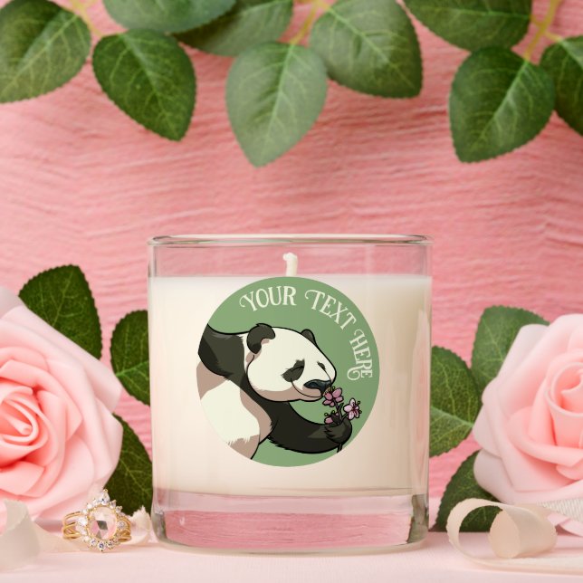 Funny Panda Add Your Text Cherry Blossom Cartoon Scented Candle (Wedding)