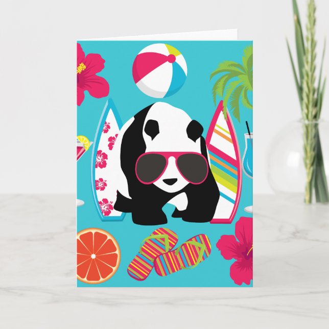 Funny Panda Bear Beach Bum Cool Sunglasses Surfing Card (Front)