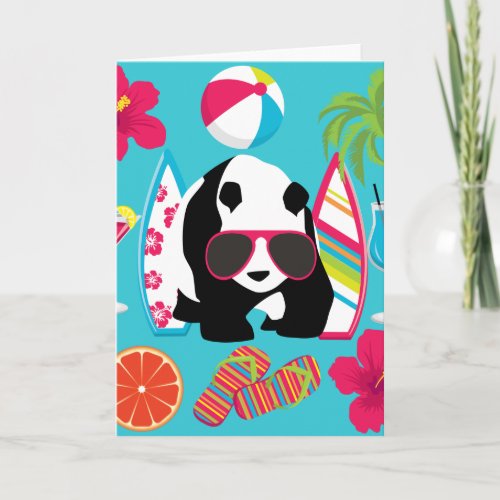 Funny Panda Bear Beach Bum Cool Sunglasses Surfing Card