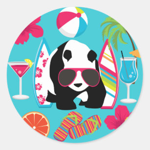 Funny Panda Bear Beach Bum Cool Sunglasses Surfing Classic Round Sticker