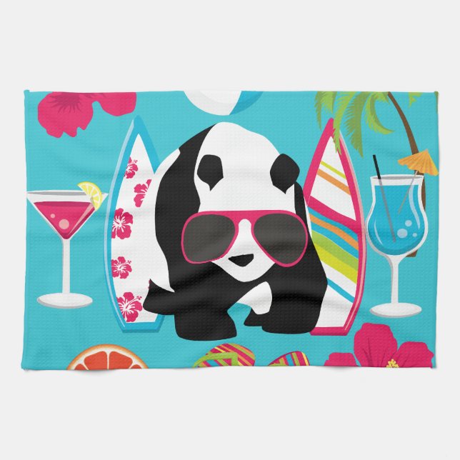 Funny Panda Bear Beach Bum Cool Sunglasses Surfing Kitchen Towel (Horizontal)