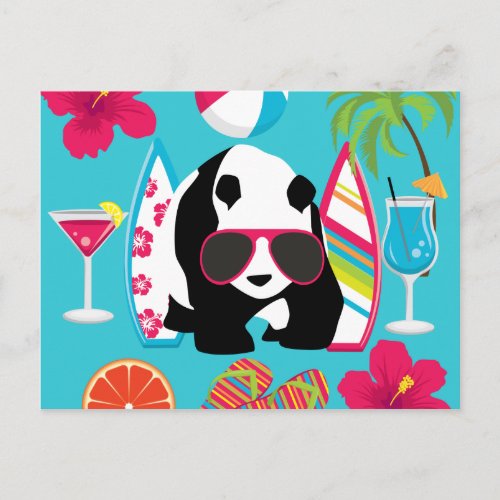 Funny Panda Bear Beach Bum Cool Sunglasses Surfing Postcard