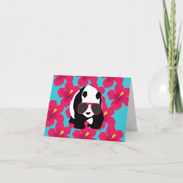 Funny Panda Bear Beach Bum Cool Sunglasses Tropics Card (Front)