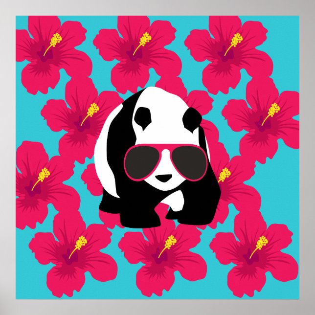 Funny Panda Bear Beach Bum Cool Sunglasses Tropics Poster (Front)