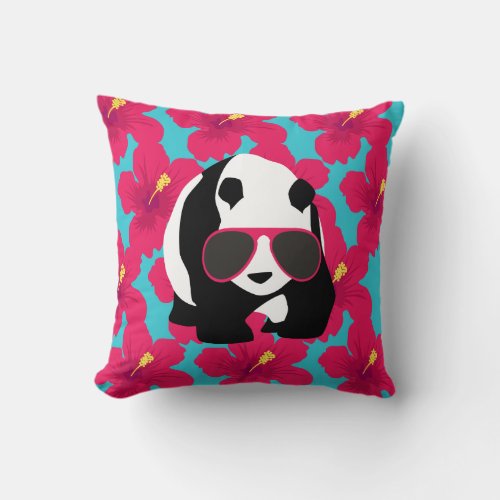 Funny Panda Bear Beach Bum Cool Sunglasses Tropics Throw Pillow