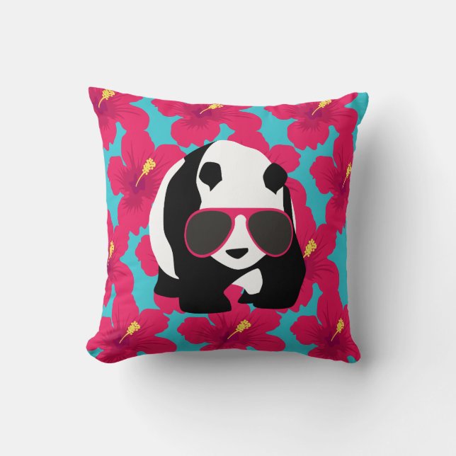 Funny Panda Bear Beach Bum Cool Sunglasses Tropics Throw Pillow (Front)