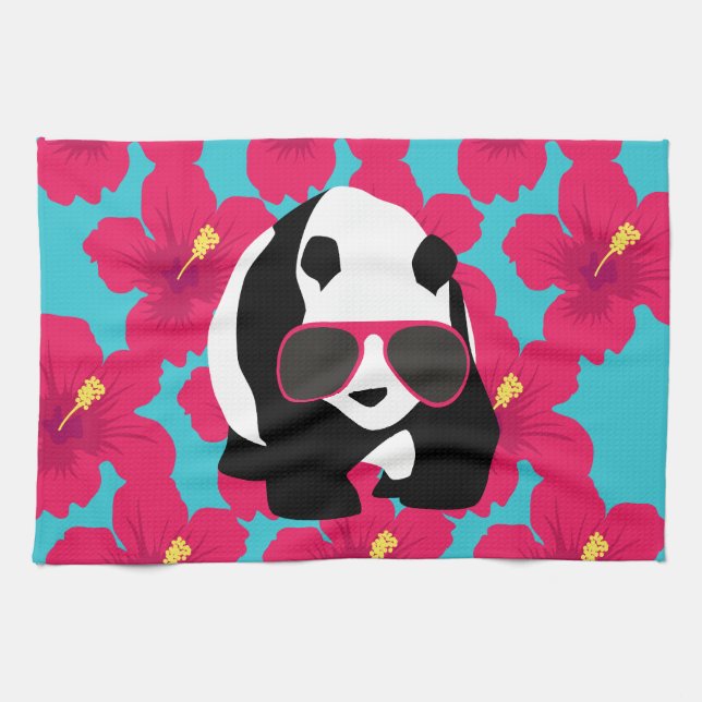 Funny Panda Bear Beach Bum Cool Sunglasses Tropics Towel (Horizontal)