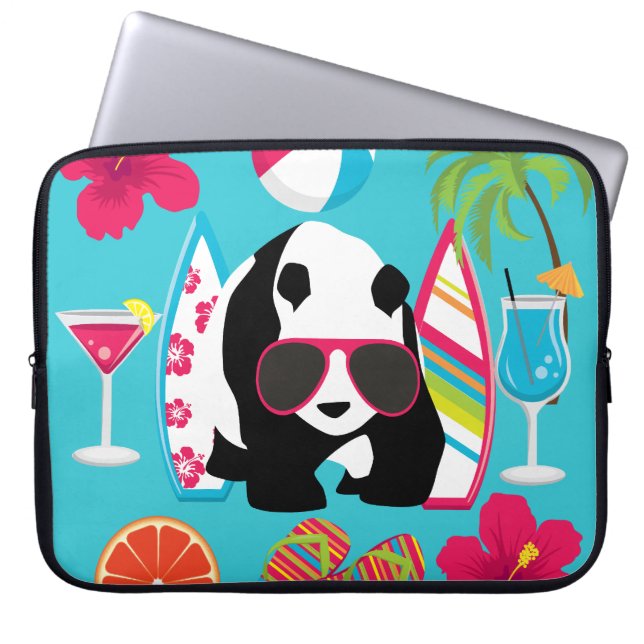 Funny Panda Bear Beach Bum Surfing Laptop Sleeve (Front)