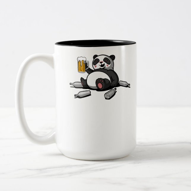 Funny Panda Bear Beer Drinking Party Two-Tone Coffee Mug (Left)