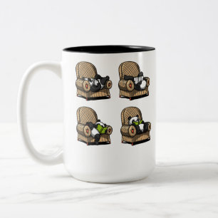 Funny Panda Bear Book Reading Animal Two-Tone Coffee Mug