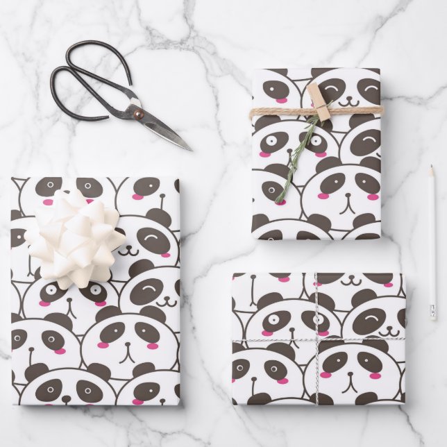 Funny Panda Bear Doodle Wrapping Paper Sheets (Front)