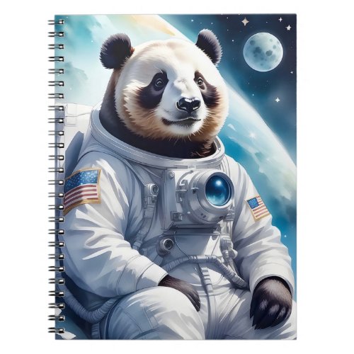 Funny Panda Bear in Astronaut Suit in Outer Space Notebook