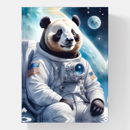 Funny Panda Bear in Astronaut Suit in Outer Space Paperweight
