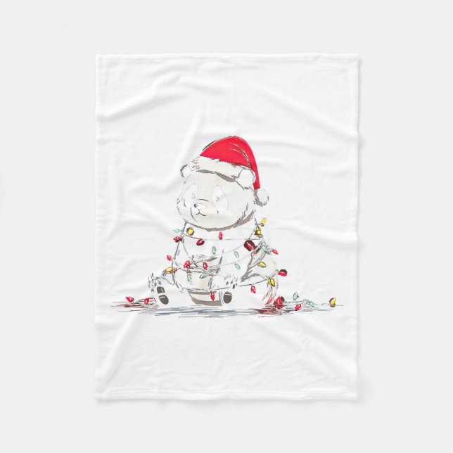 Funny Panda Christmas Graphics Animal Lights Lover Fleece Blanket (Front)