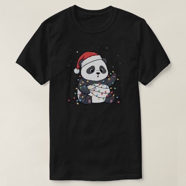 Funny Panda Christmas Lights Animal Lover T-Shirt (Design Front)