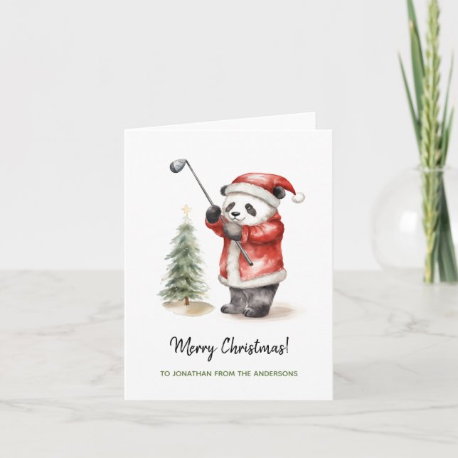 Funny Panda golf game Christmas Card (Front)