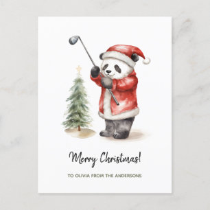 Funny Panda golf game Christmas  Holiday Postcard