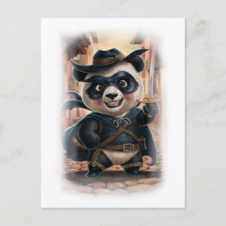 Funny Panda Movie Hero Character on a White Holiday Postcard