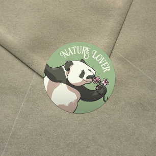 Funny Panda Nature Lover Cherry Blossom Cartoon Classic Round Sticker